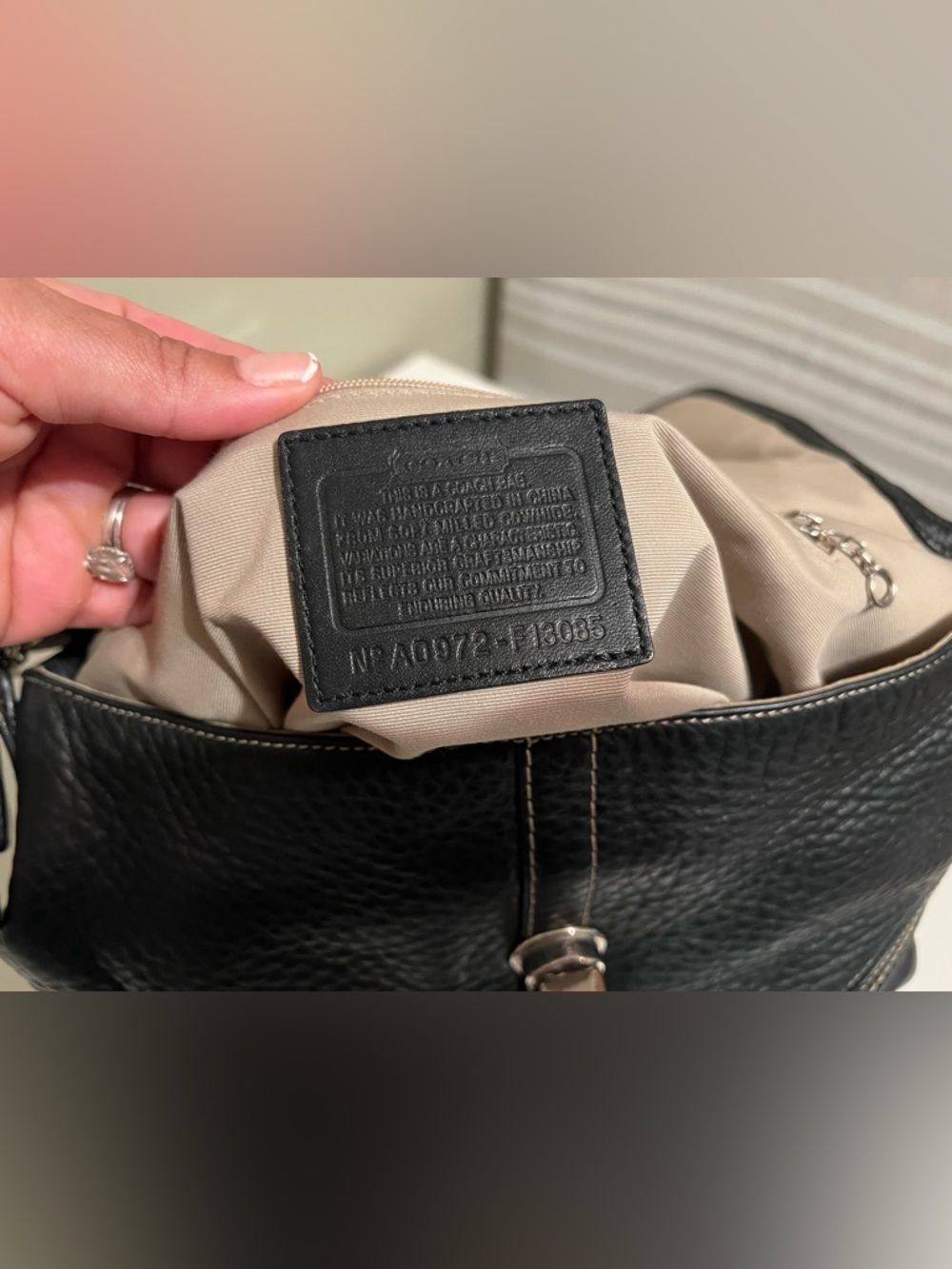 Coach Black Pebbled Leather Shoulder Bag with Silver Turnlock - Picture 11 of 14